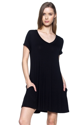 Cap Sleeve Solid Hue Tunic 1001-Black (6 pc)