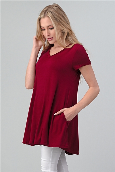 Cap Sleeve Solid Dresses 1001-Burgundy (6 PC)