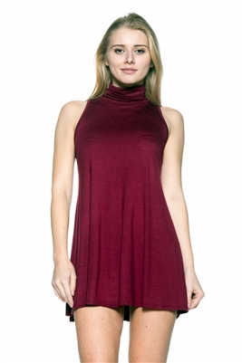 Turtle neck Sleeveless Tunic 1007-Burgundy (6 PC)