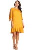 PLUS SIZE COLD SHOULDER RUFFLE HEM DRESS  1031X-MUSTARD (6 PC)