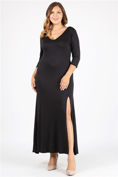 PLUS SIZE V-Neck Maxi Dress 1052X-Black (6 PC)