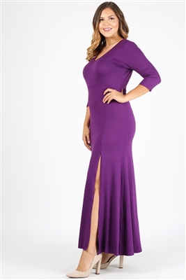 PLUS SIZE V-Neck Maxi Dress 1052X-Eggplant(6 PC)