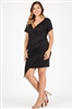 Plus size asymmetrical faux-wrap Dress 1054-X-black 6pc