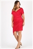 Plus size asymmetrical faux-wrap Dress 1054-X-crimson 6pc