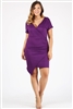 Plus size asymmetrical faux-wrap Dress 1054-X-eggplant-6pc