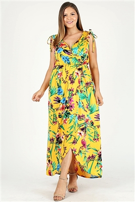 Plus size Faux wrap floral Print Maxi dress 1058X-MST-RYL-6pc