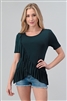 SHORT SLEEVE OVERLAPPING RUFFLED TOP 4057-HUNTER-GREEN (6 PC)