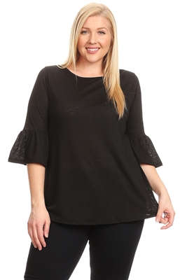 PLUS SIZE 3/4 BELL SLEEVE TOP 4065X-BLACK (6 PC)