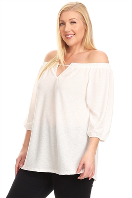 PLUS SIZE OFF-THE-SHOULDER "V" CUT TOP 4067X-OFF-WHITE (6 PC)