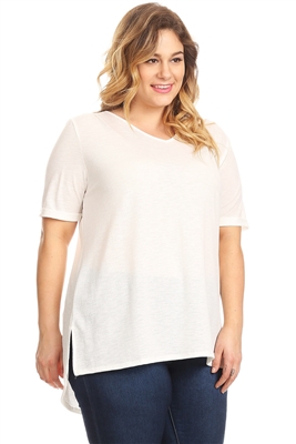 PLUS SIZE SHORT SLEEVE V-NECK TOP 4071X-OFF-WHITE (6 PC)