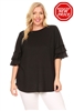 Plus Size Tiered Layered Sleeve Solid Top 4073X-Black(6 PC)