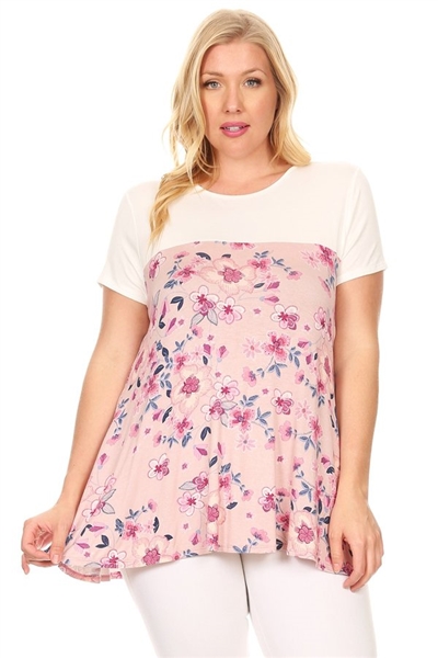 Plus Size Two Tone Floral Top 4075X-MAUVE (6 PC)