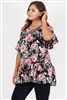 Plus Size Ruffle Floral Tunic Top 4079XF-BLACK PINK (6 PC)