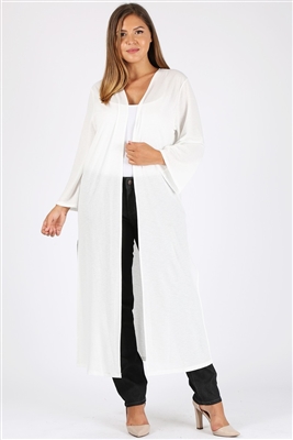 Plus size open front long Cardigan 4083X-White