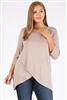 Plus Size 3/4 Sleeve Overlap-hem Solid top 4085X-Ash-Khaki(6pc)