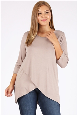 Plus Size 3/4 Sleeve Overlap-hem Solid top 4085X-Ash-Khaki(6pc)