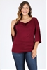 Plus Size 3/4 Sleeve Solid Top 4089-X-Burgundy-(6pc)