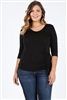 Plus Size 3/4 Sleeve Drawstring Top 4090-X-Black (6pc)