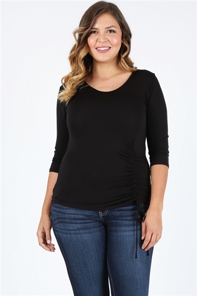 Plus Size 3/4 Sleeve Drawstring Top 4090-X-Black (6pc)