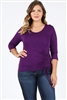 Plus Size 3/4 Sleeve Drawstring Top 4090-X-Eggplant (6pc)