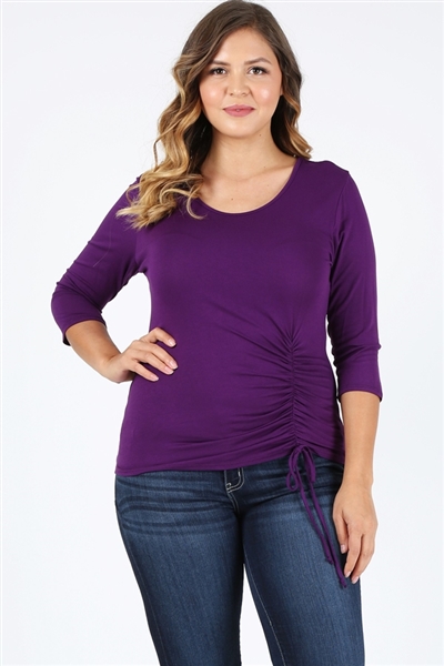 Plus Size 3/4 Sleeve Drawstring Top 4090-X-Eggplant (6pc)