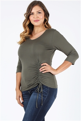 Plus Size 3/4 Sleeve Drawstring Top 4090-X-Olive-(6pc)