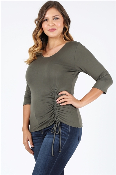 Plus Size 3/4 Sleeve Drawstring Top 4090-X-Olive-(6pc)