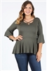 Plus Size Bell-Sleeves Top 4092-X-Olive-(6pc)