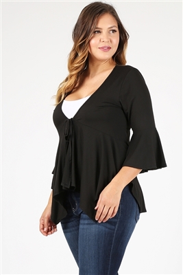 PLUS SIZE BABY-DOLL CARDIGAN TOP 4093X-Black-(6 PC)