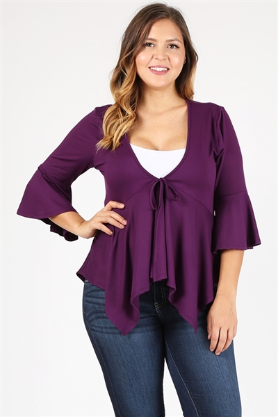 PLUS SIZE BABY-DOLL CARDIGAN TOP 4093X-PLUM-(6 PC)