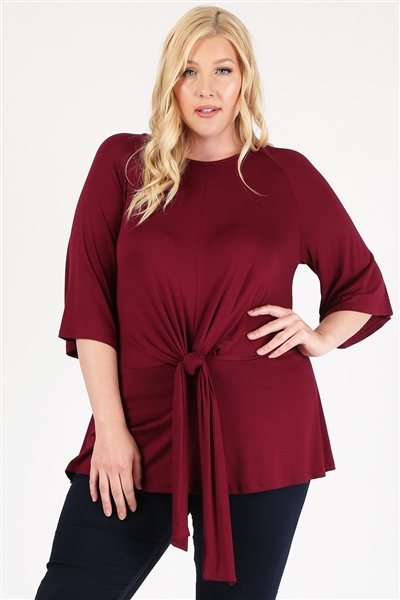 PLUS SIZE TIE-FRONT TUNIC 4094X-BURGUNDY-(6 PC)