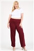 High Waist Plus size relaxed fit pants 4095X-Burgundy-(6 PC)