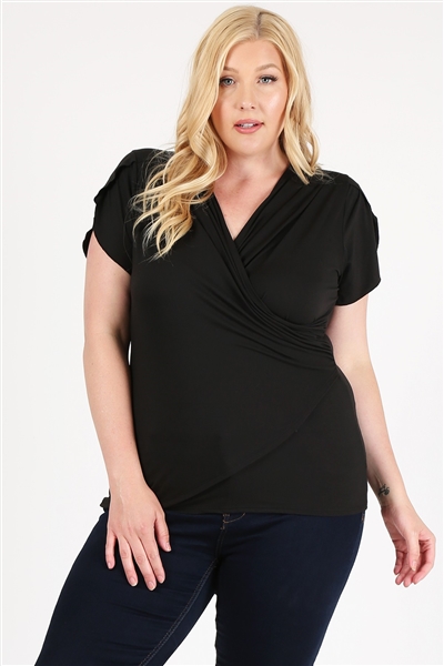 PLUS SIZE RUCHED TOP 4096X-BLACK-(6 PC)