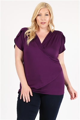 PLUS SIZE RUCHED TOP 4096X-PLUM-(6 PC)