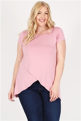 Plus size overlap crossed top 4099X-Dark-pink-(6 PC)