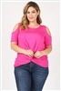 Plus Size Knit Twist Knot cold shoulder Top 4101X-TP-Fuschia(6 PC)