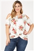 Plus Size Twist Knot cold shoulder printed Top 4101XF-IV-CR (6 PC)