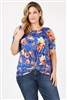 Plus Size Twist Knot cold shoulder printed Top 4101XF-Roy-Orn-(6 PC)