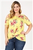 Plus Size Twist Knot cold shoulder printed Top 4101XF-Yel-cor (6 PC)