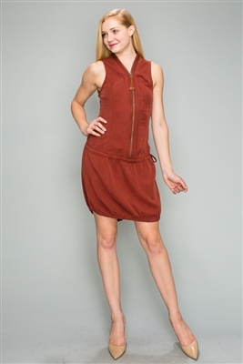 Tencel Zip Up Dress with Drawstring Waist 6290-BURGUNDY (6 PC)