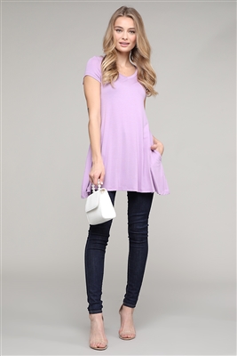 Cap Sleeve Solid Hue Tunic 81001-Violet(6 pc)