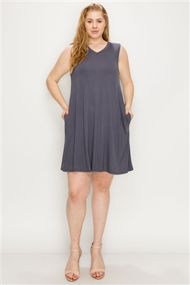 Plus Size Solid tank tunic Dress 81002X-Charcoal-(6Pc)