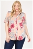 Plus size Printed button-down Blouse top 83002PX-Coral-(6 PC)