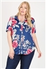 Plus size Printed button-down Blouse top 83002PX-Navy-(6 PC)