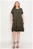 Plus Size Ruffle-trim Georgette swing dress 85356X-Olive(6PC)