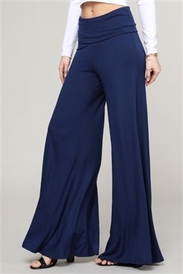 KNIT FOLD-OVER WAIST PALAZZO PANTS 9001-Navy(6 Pc)