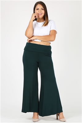 KNIT FOLD-OVER WAIST PALAZZO PANTS 9001X-HUNTER-GREEN (6 PC)