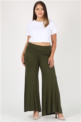 KNIT FOLD-OVER WAIST PALAZZO PANTS 9001X-Olive(6 PC)