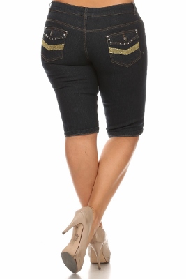 Wholesale Plus Size Denim Capri Pants BB-2010D-Navy (12 PC)