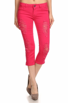 Distressed Capri Pants COC48D-Fushia (12 pc)